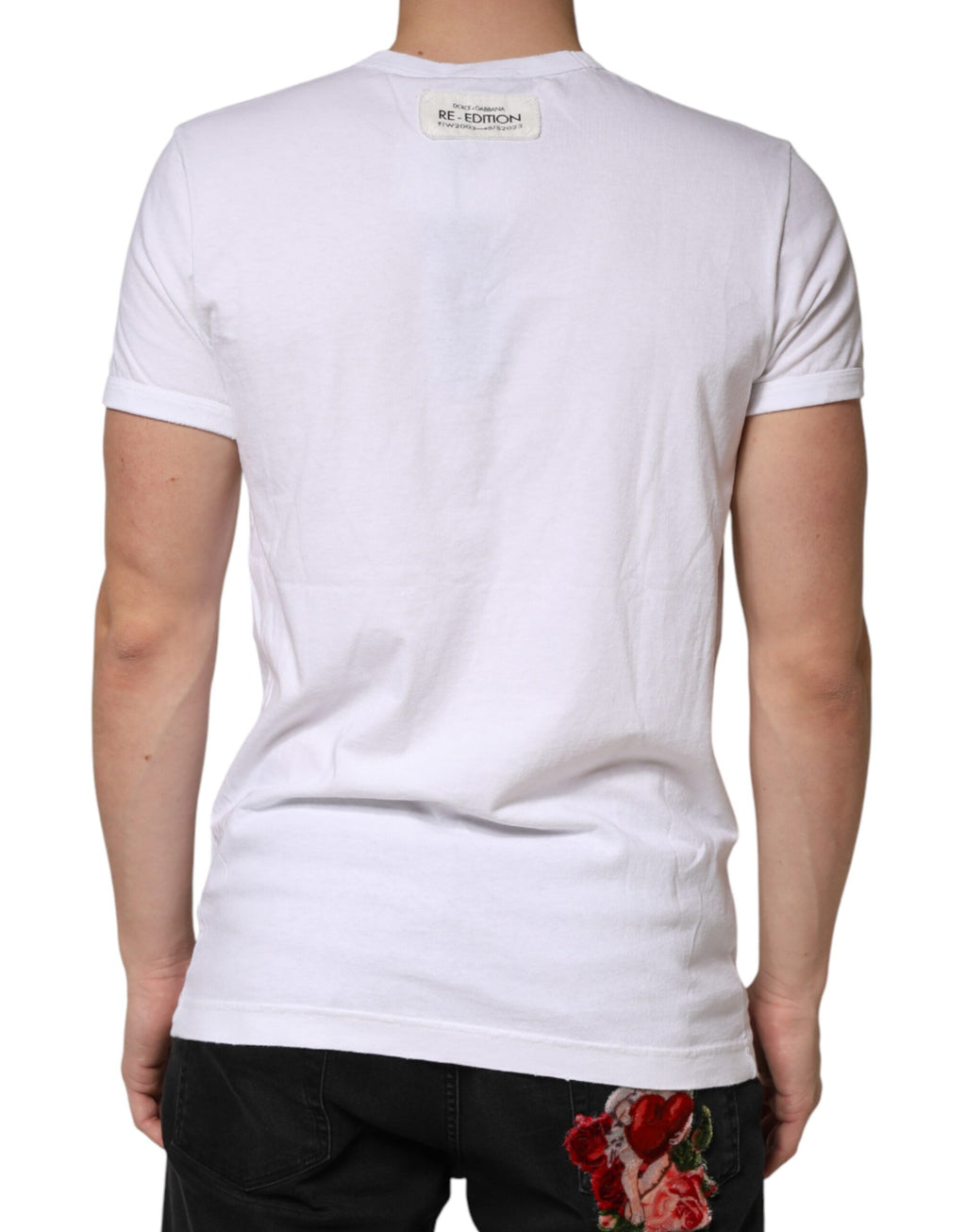 Dolce & Gabbana White Striped Cotton Crew Neck T-Shirt