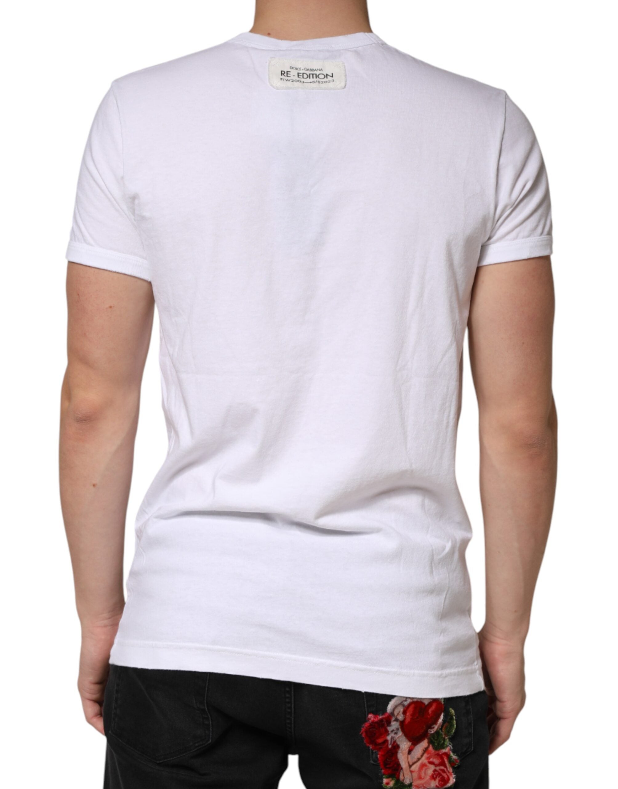 Dolce & Gabbana White Striped Cotton Crew Neck T-Shirt