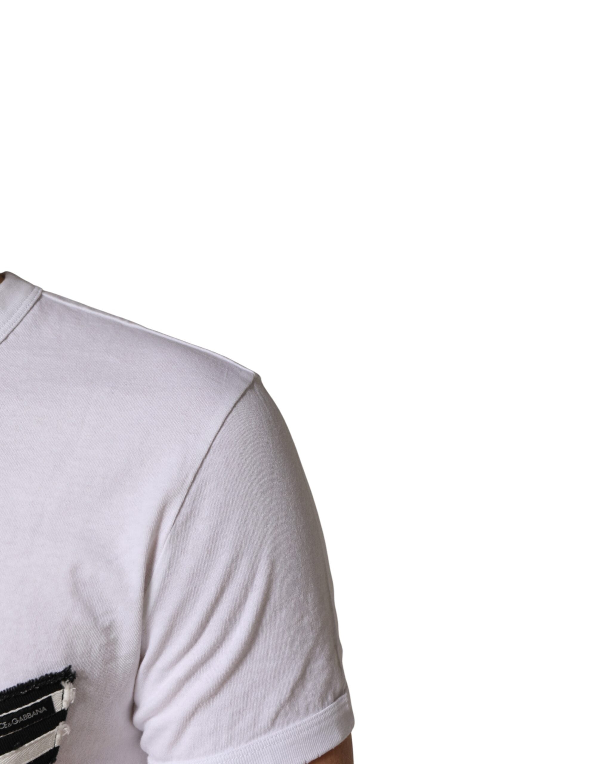 Dolce & Gabbana White Striped Cotton Crew Neck T-Shirt