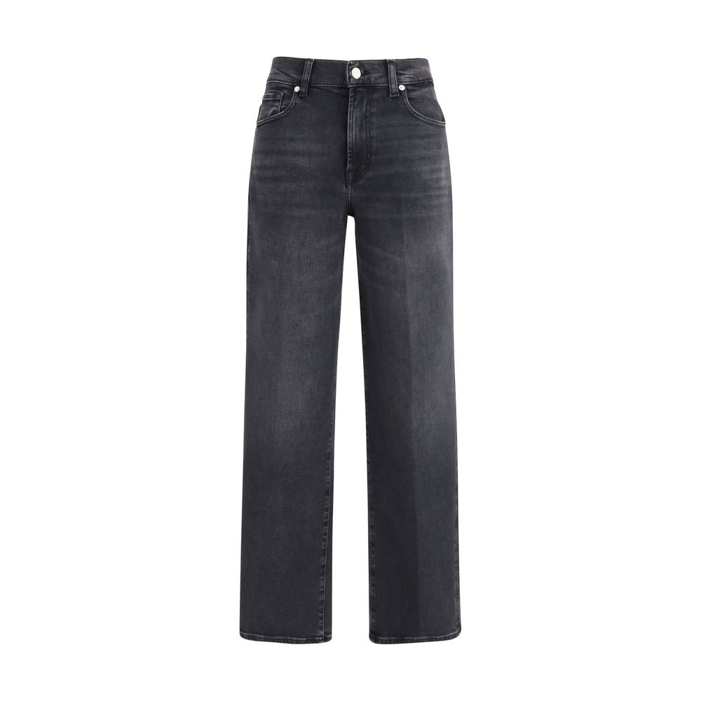 7FOR Black Cotton Straight Leg Jeans