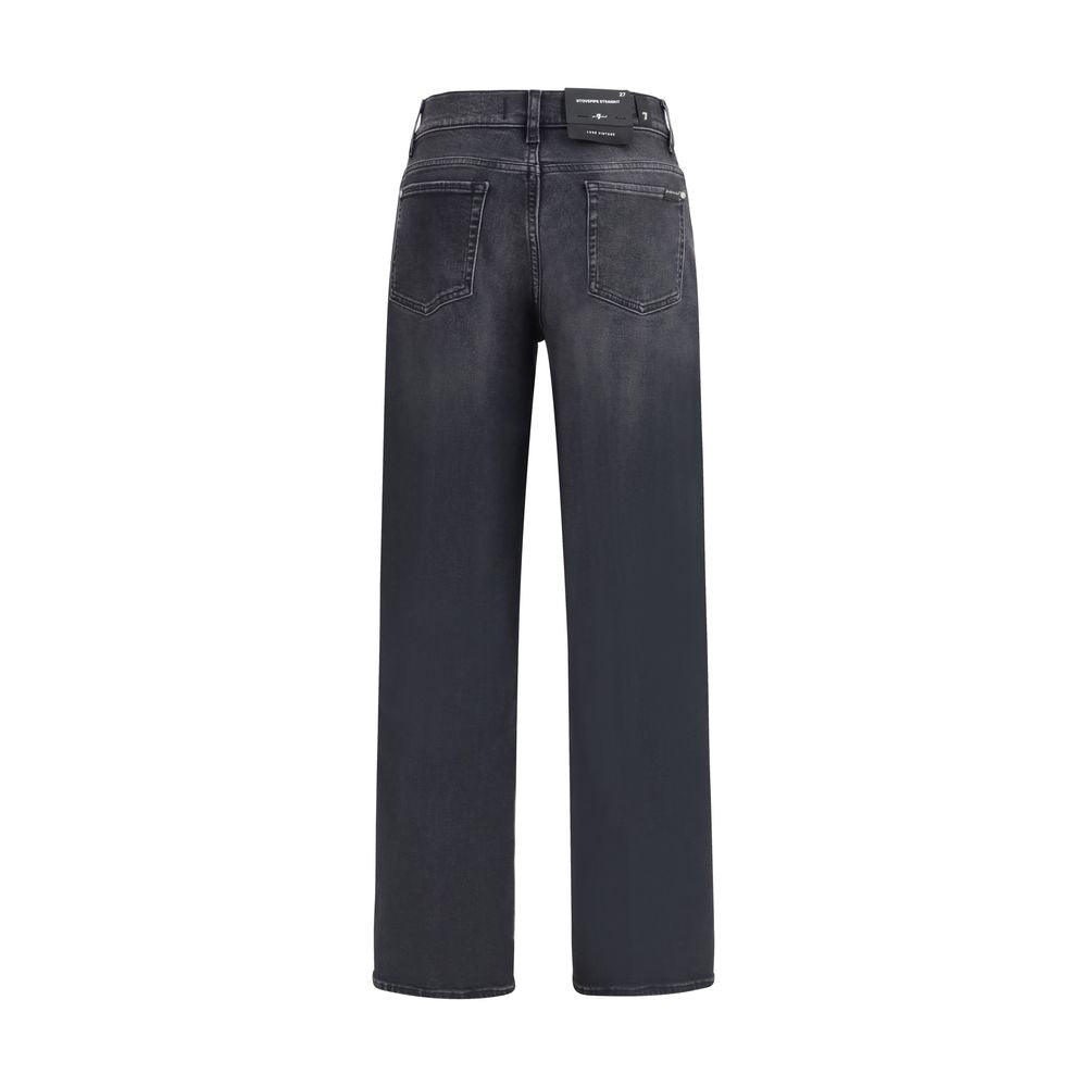 7FOR Black Cotton Straight Leg Jeans