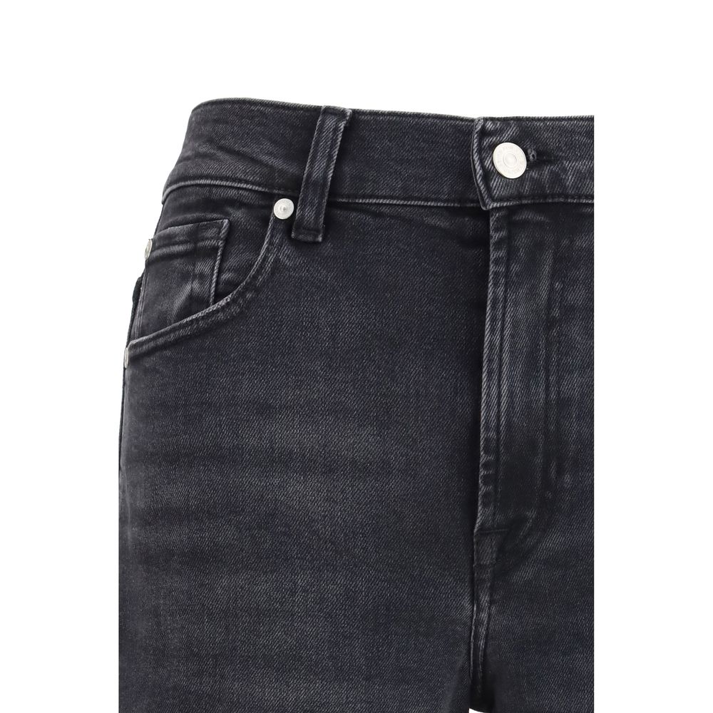 7FOR Black Cotton Straight Leg Jeans