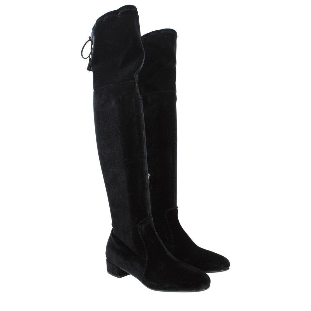 Prada Schwarze Overknee-Stiefel aus Samt