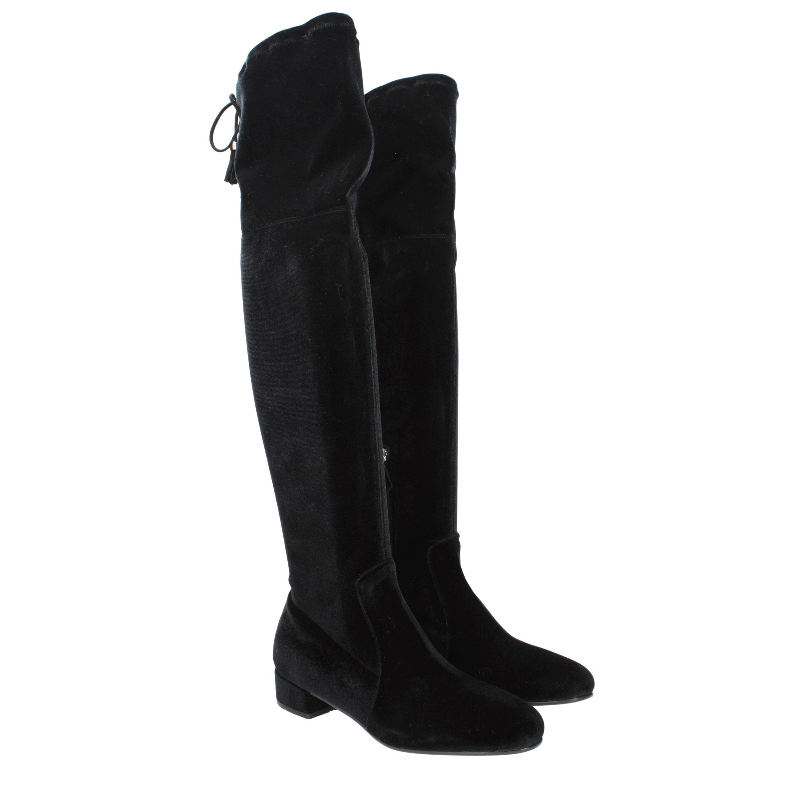 Prada Schwarze Overknee-Stiefel aus Samt
