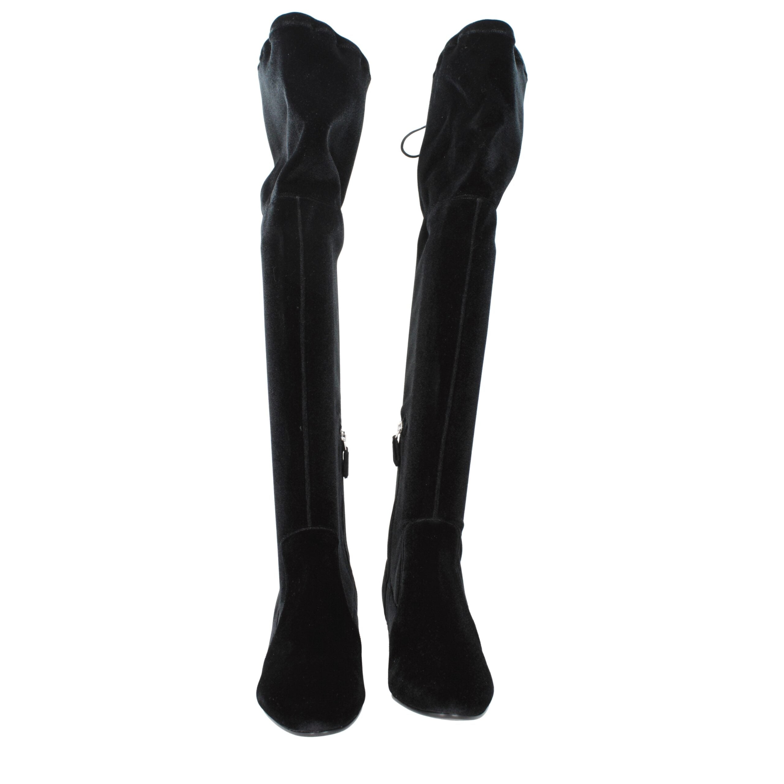 Prada Schwarze Overknee-Stiefel aus Samt