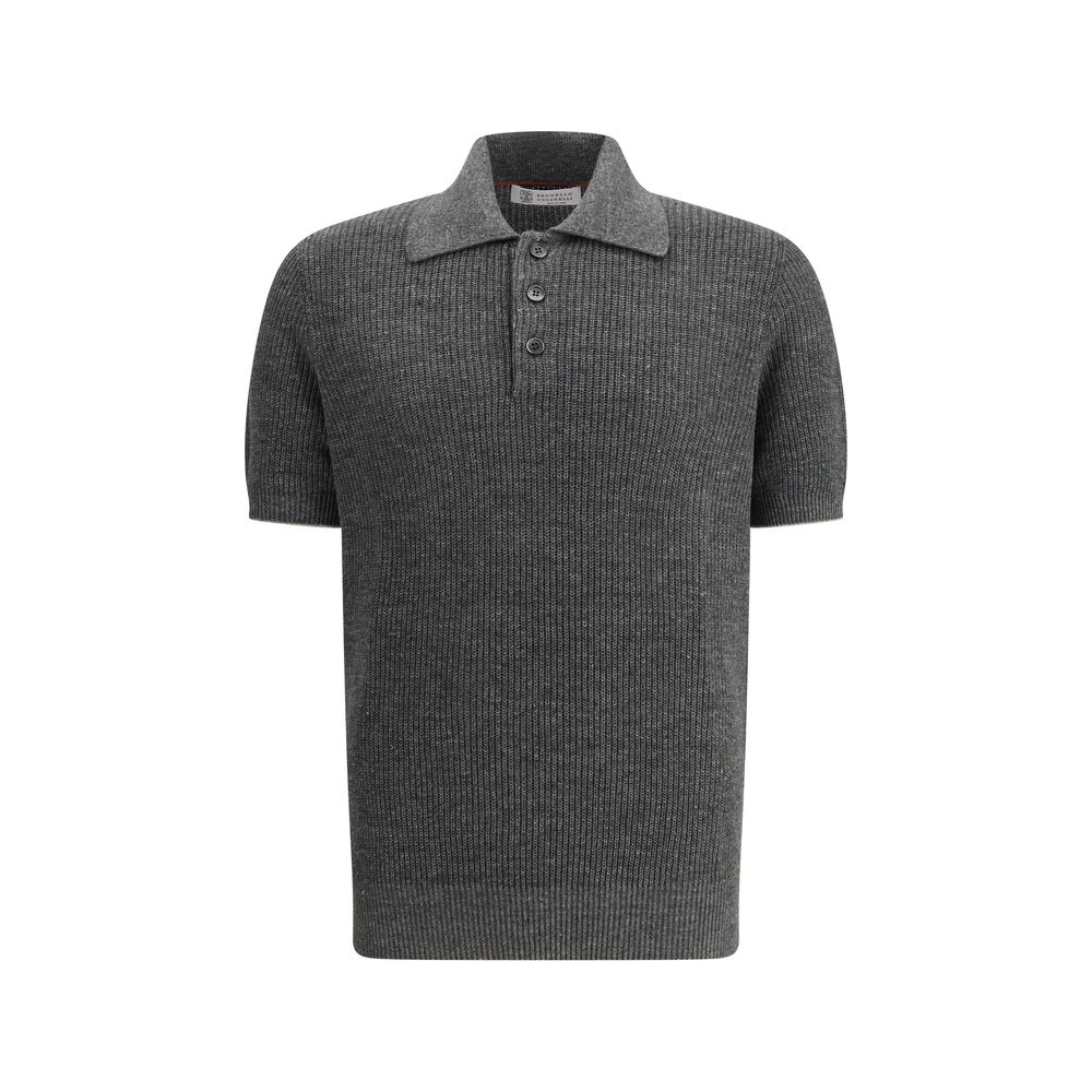 Brunello Cucinelli Grey Cotton Polo Shirt