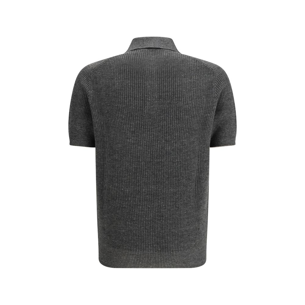 Brunello Cucinelli Grey Cotton Polo Shirt