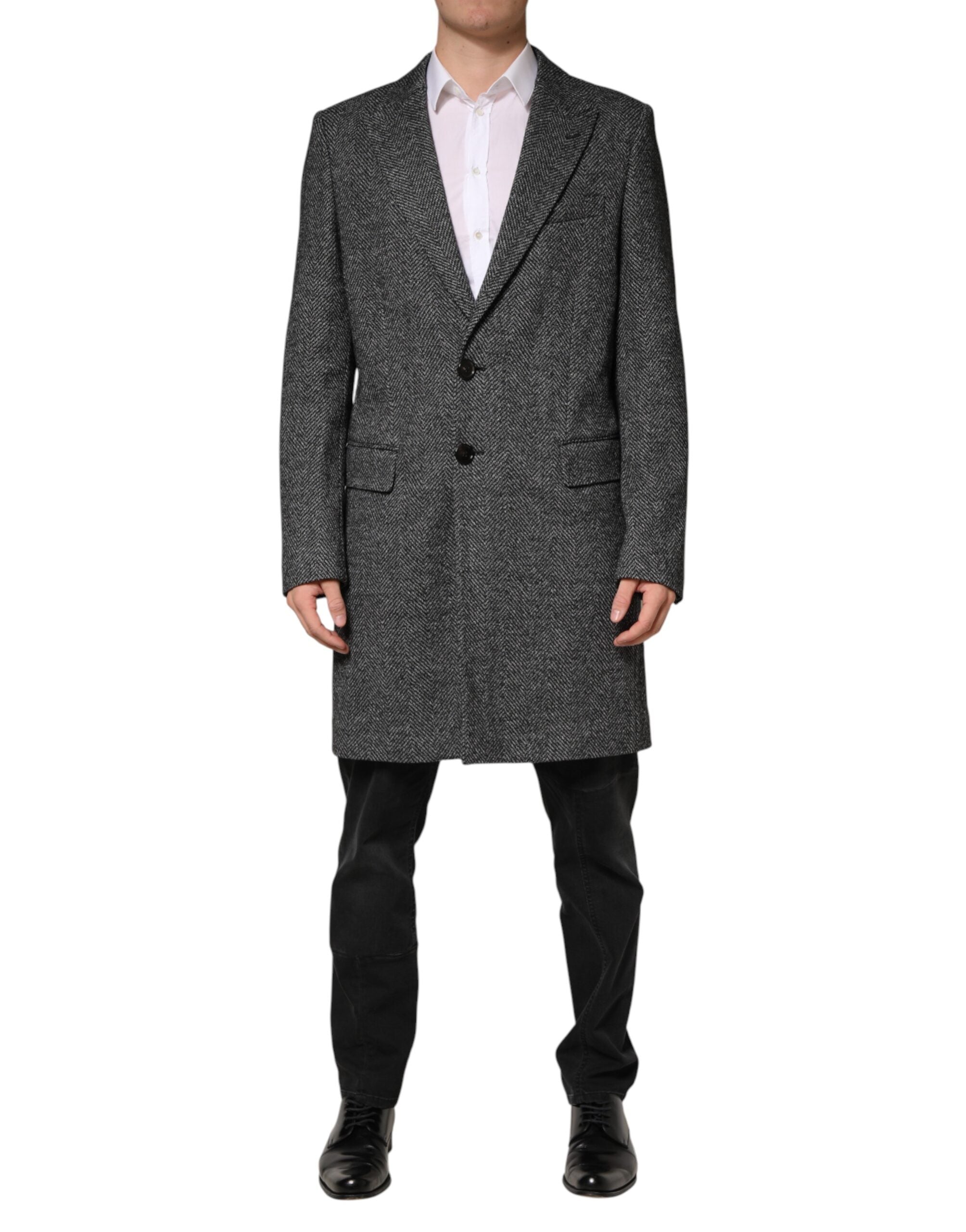 Dolce & Gabbana Grey Wool Blend Long Trench Coat Men's Jacket