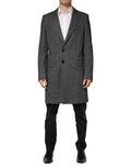 Dolce & Gabbana Grey Wool Blend Long Trench Coat Men's Jacket