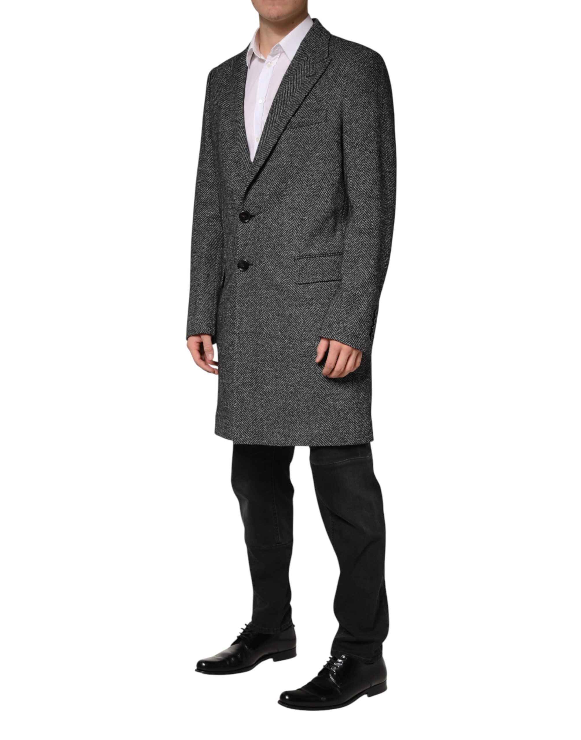 Dolce & Gabbana Grey Wool Blend Long Trench Coat Men's Jacket