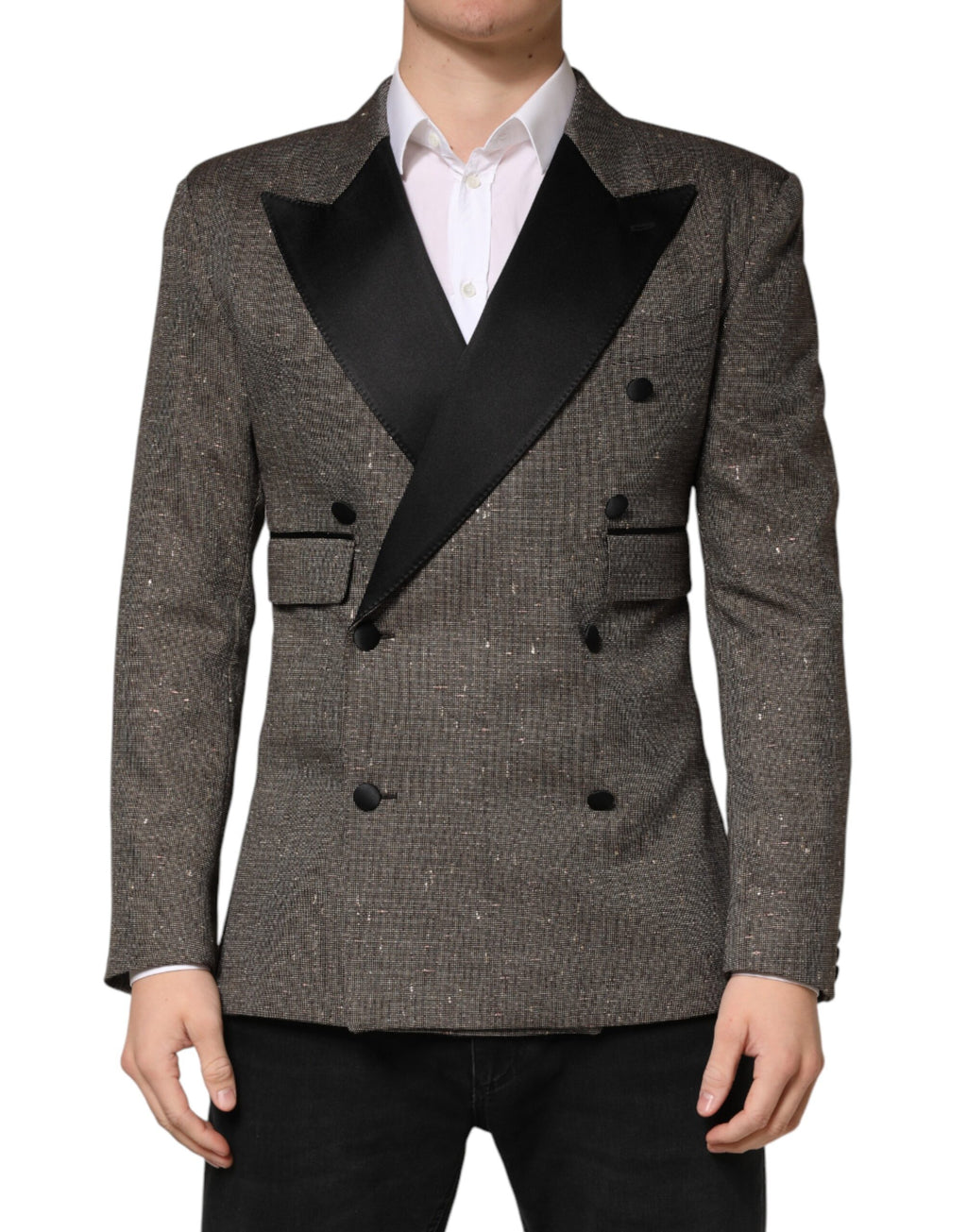 Dolce & Gabbana Grey Double-Breasted Blazer with 2 Buttons