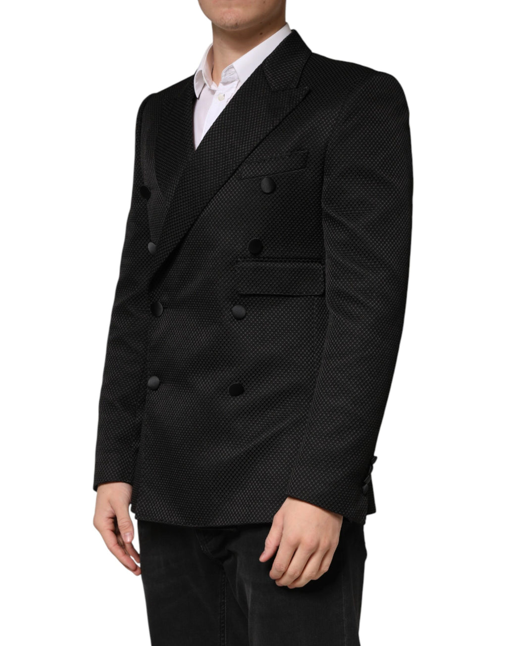 Dolce & Gabbana Black Cotton Double-Breasted 2-Button Blazer