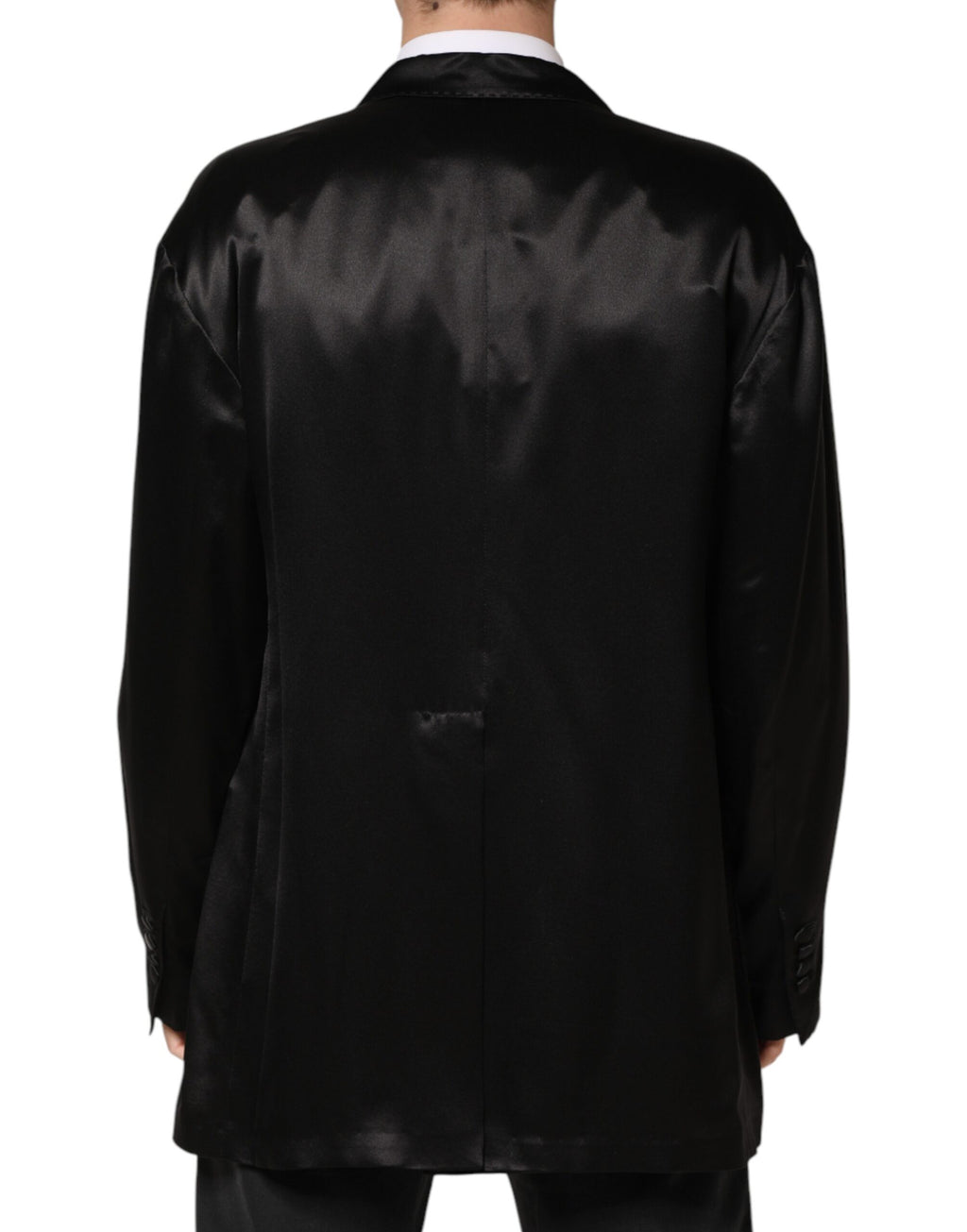 Dolce & Gabbana Schwarzer Seiden-Zweireiher-Blazer mit 2 Knöpfen
