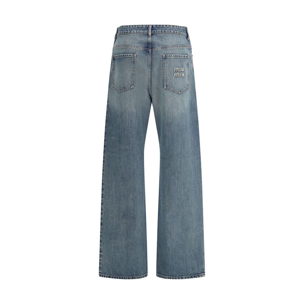 Miu Miu Blue Straight-Leg Cotton Jeans