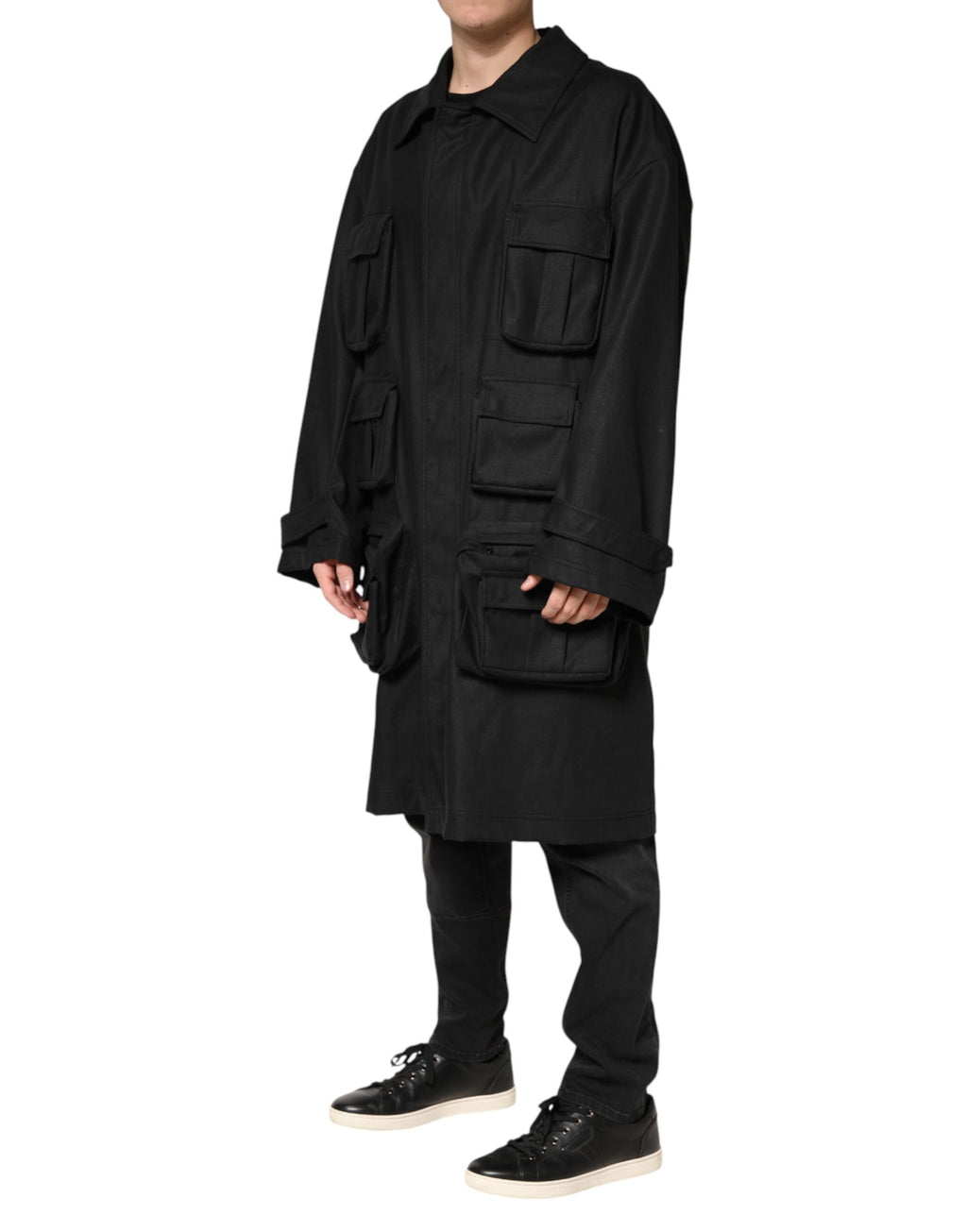 Dolce & Gabbana Schwarzer Trenchcoat mit Taschen und Kragen