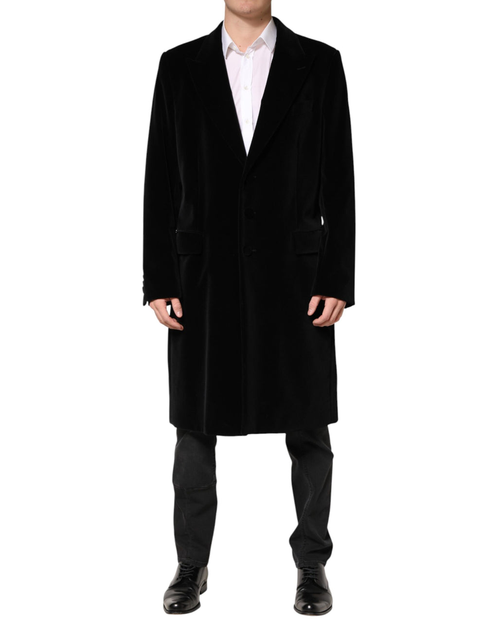 Dolce & Gabbana Schwarzer Baumwoll-Samt-Trenchcoat