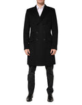 Dolce & Gabbana Schwarzer Woll-Trenchcoat mit doppelreihiger Knopfleiste