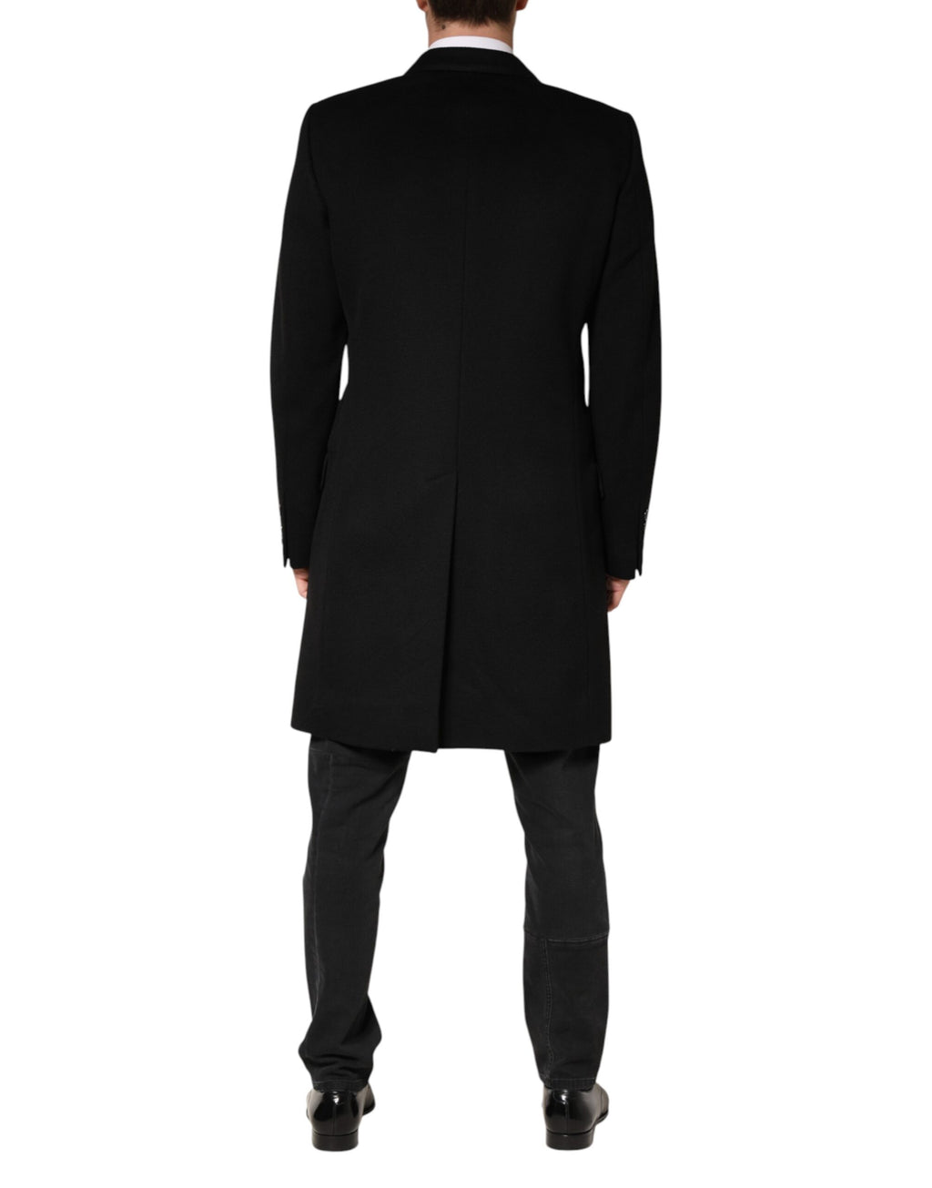 Dolce & Gabbana Schwarzer Woll-Trenchcoat mit doppelreihiger Knopfleiste