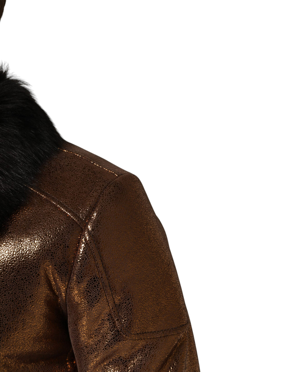 Dolce & Gabbana Herren-Bikerjacke aus Bronze-Leder mit Pelzfutter und durchgehendem Reißverschluss