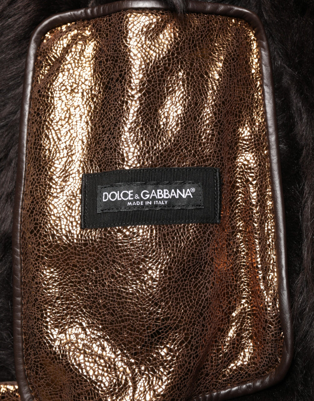 Dolce & Gabbana Herren-Bikerjacke aus Bronze-Leder mit Pelzfutter und durchgehendem Reißverschluss