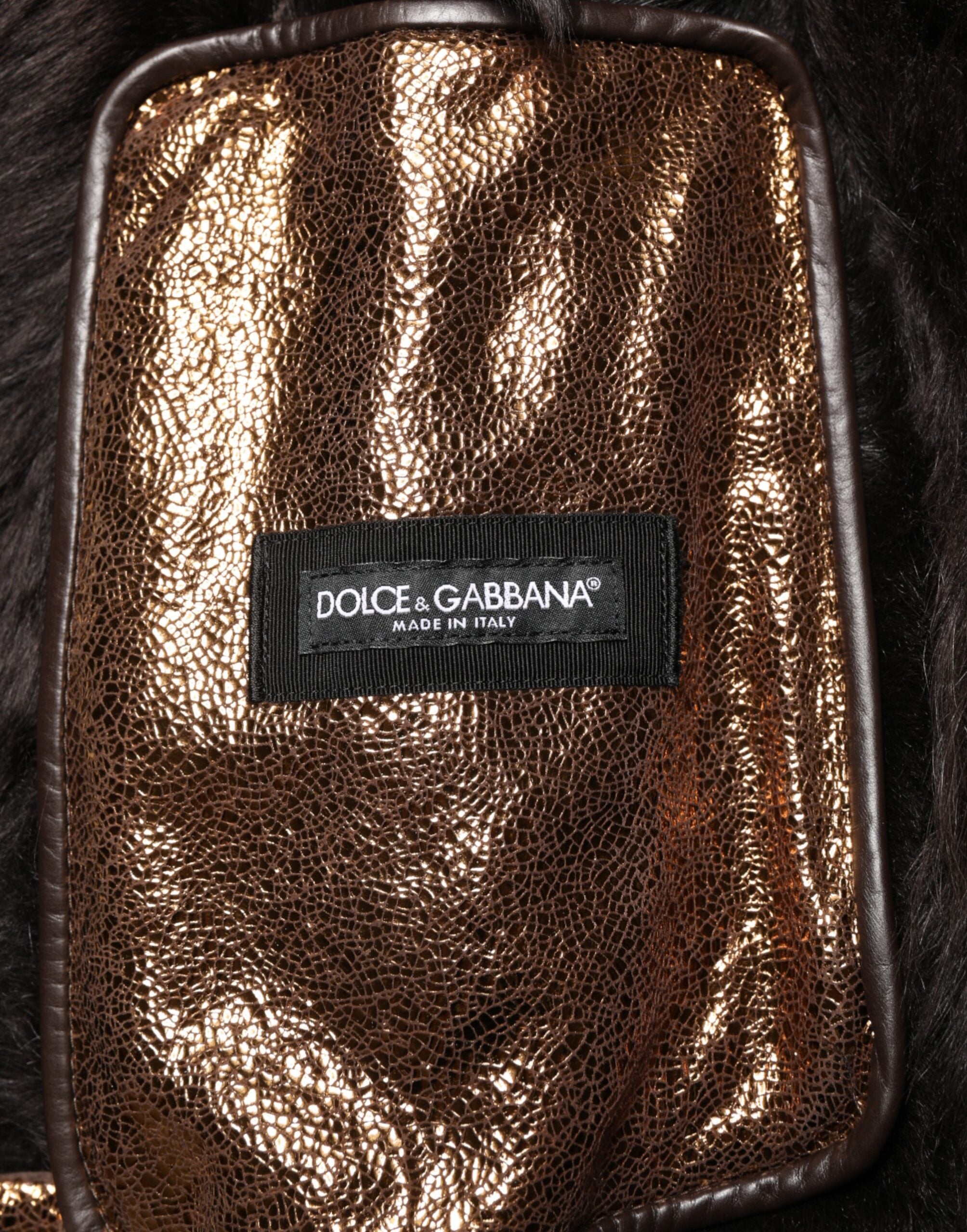 Dolce & Gabbana Herren-Bikerjacke aus Bronze-Leder mit Pelzfutter und durchgehendem Reißverschluss