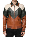 Dolce & Gabbana Mehrfarbige Leder Herren-Bikerjacke mit durchgehendem Reißverschluss