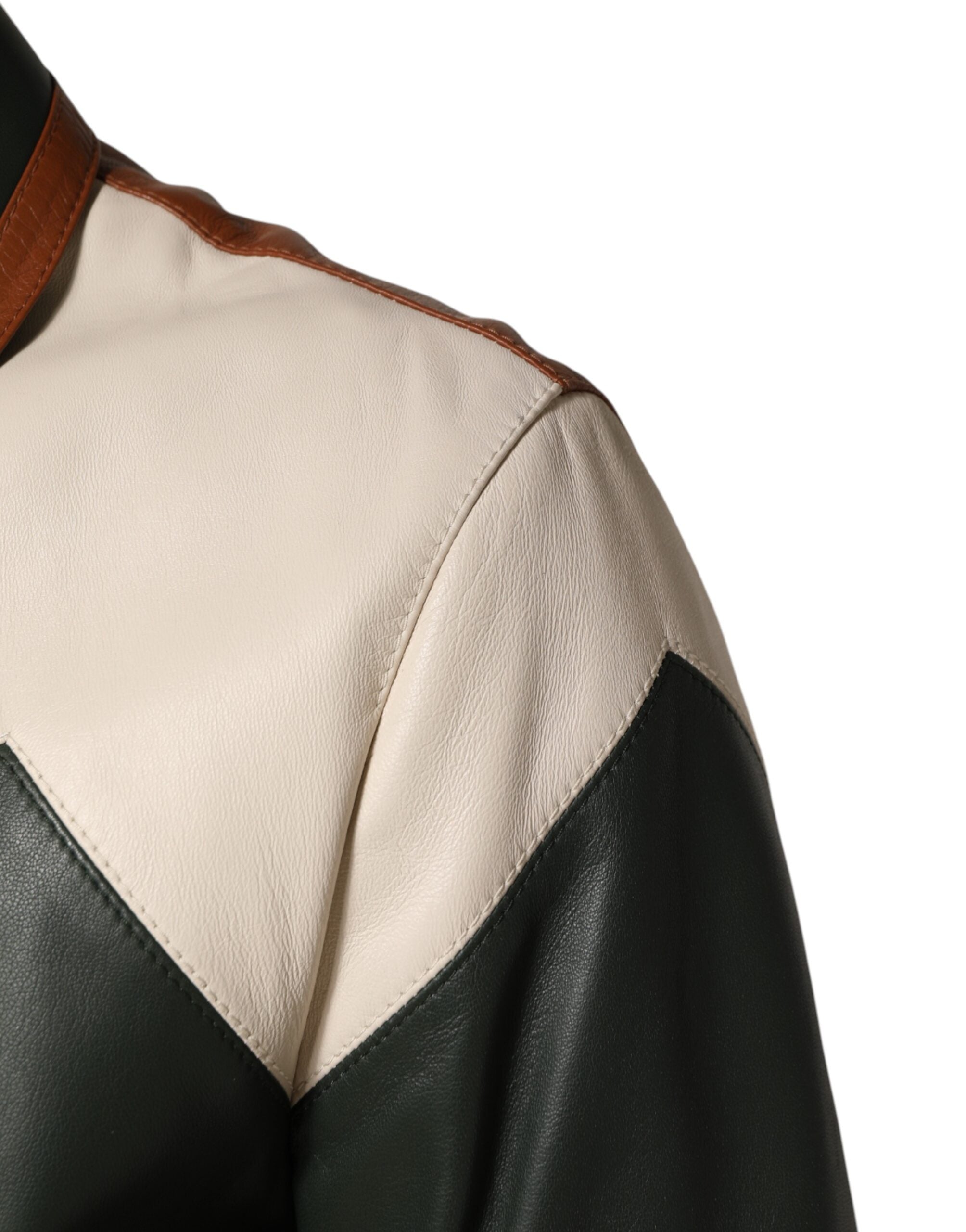 Dolce & Gabbana Mehrfarbige Leder Herren-Bikerjacke mit durchgehendem Reißverschluss