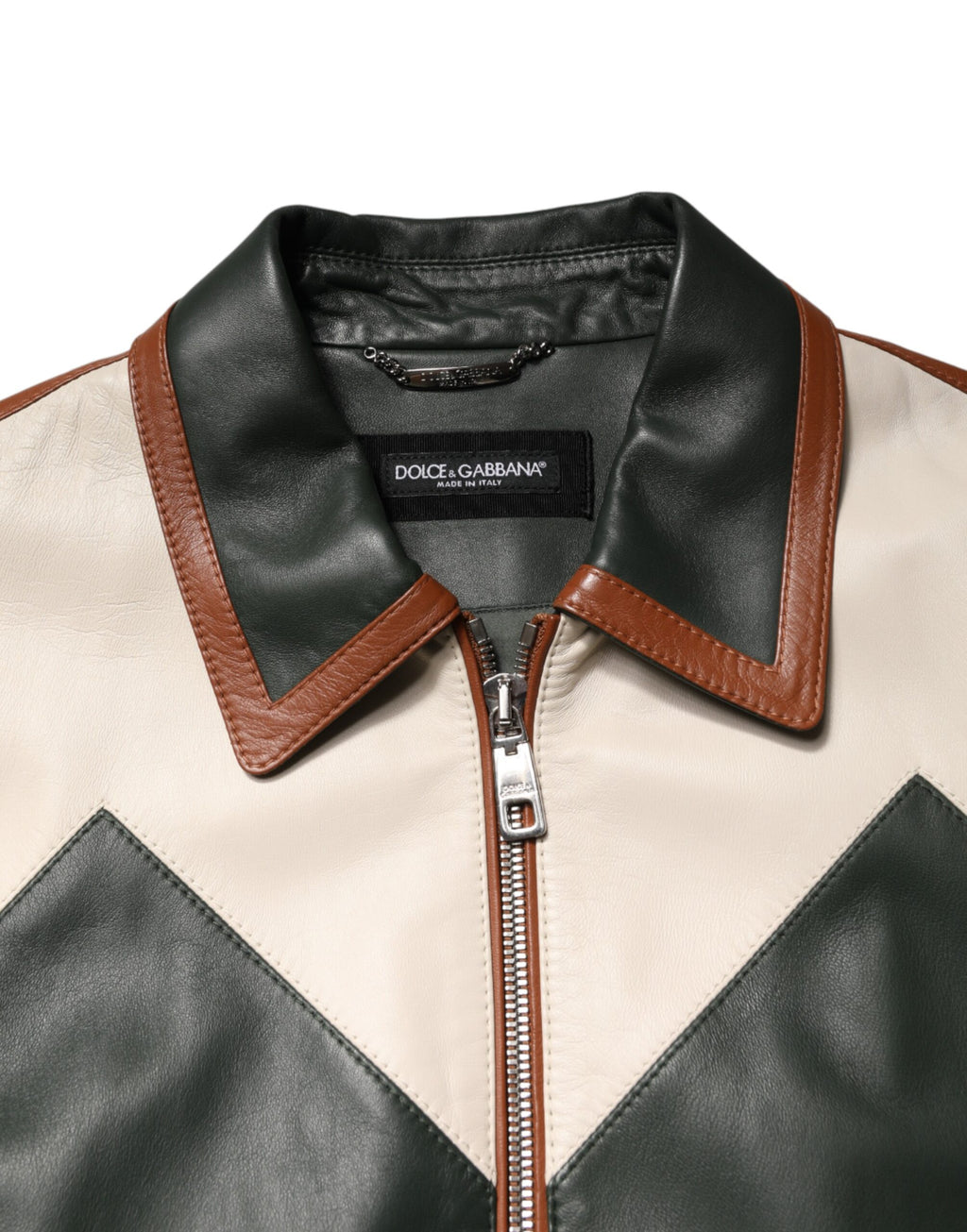 Dolce & Gabbana Mehrfarbige Leder Herren-Bikerjacke mit durchgehendem Reißverschluss