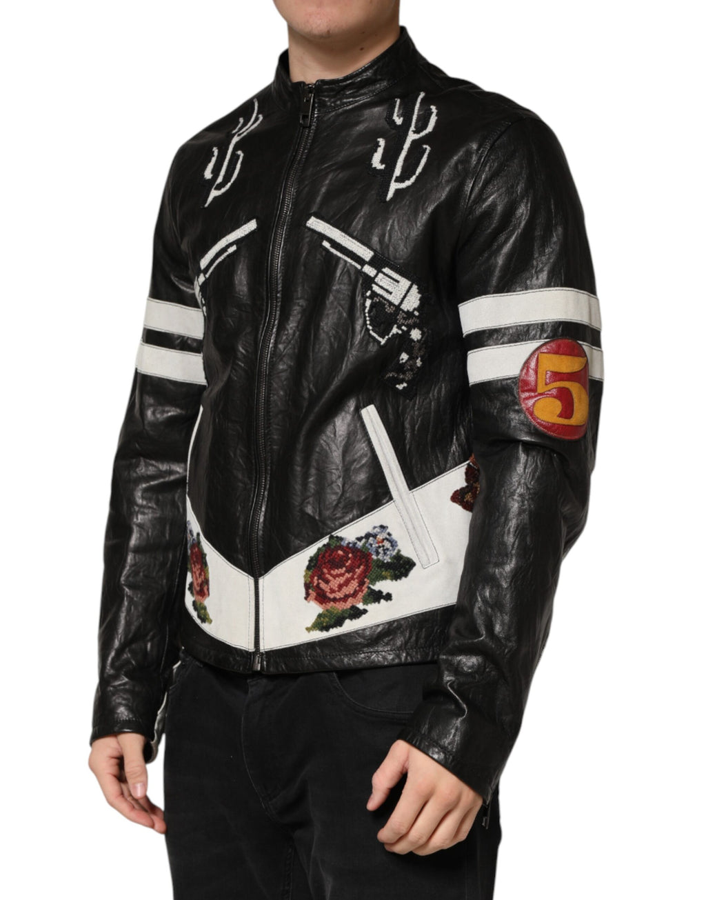 Dolce & Gabbana Black Guns n' Roses Full-Zip Men's Biker Jacket