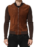 Dolce & Gabbana Brown Suede Calfskin Full Zip Biker Jacket