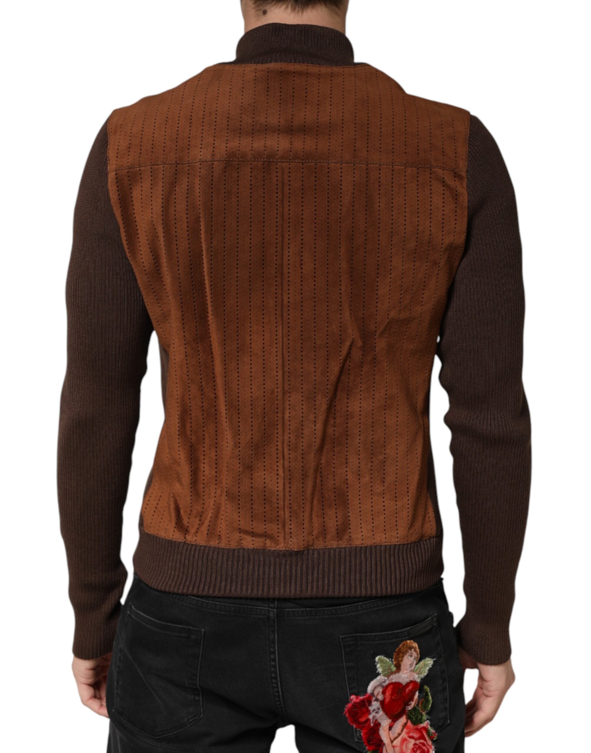 Dolce & Gabbana Brown Suede Calfskin Full Zip Biker Jacket