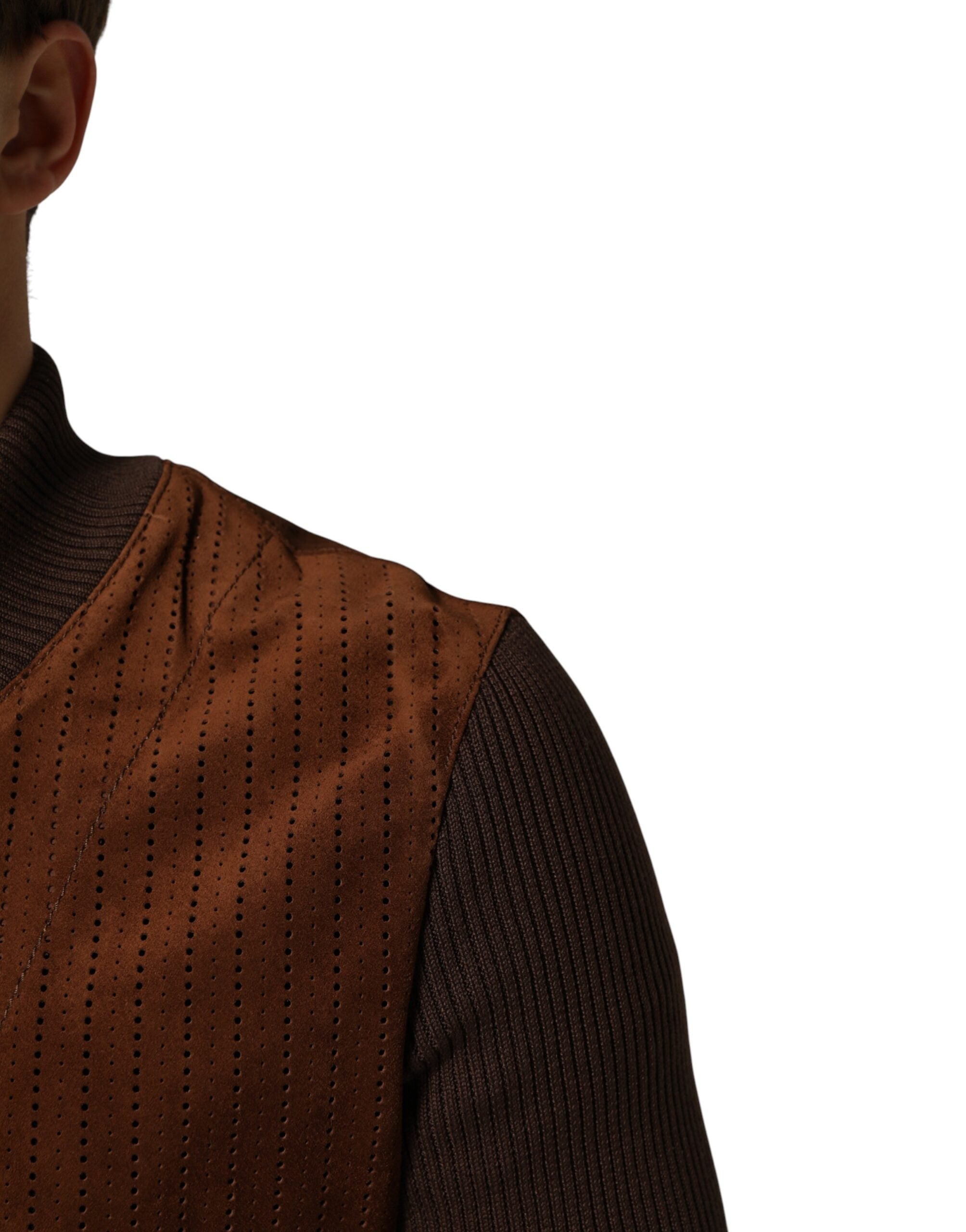 Dolce & Gabbana Brown Suede Calfskin Full Zip Biker Jacket