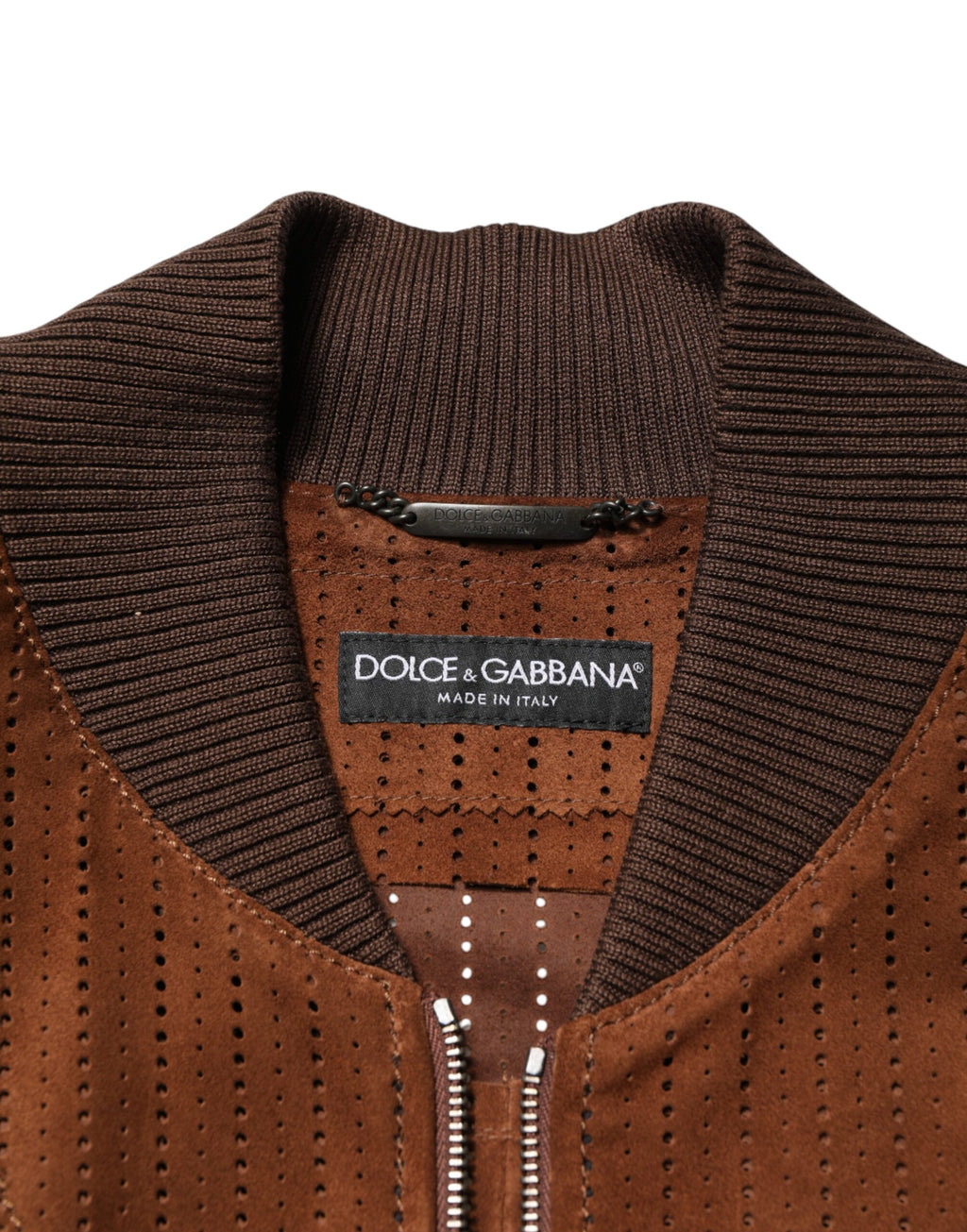 Dolce & Gabbana Brown Suede Calfskin Full Zip Biker Jacket