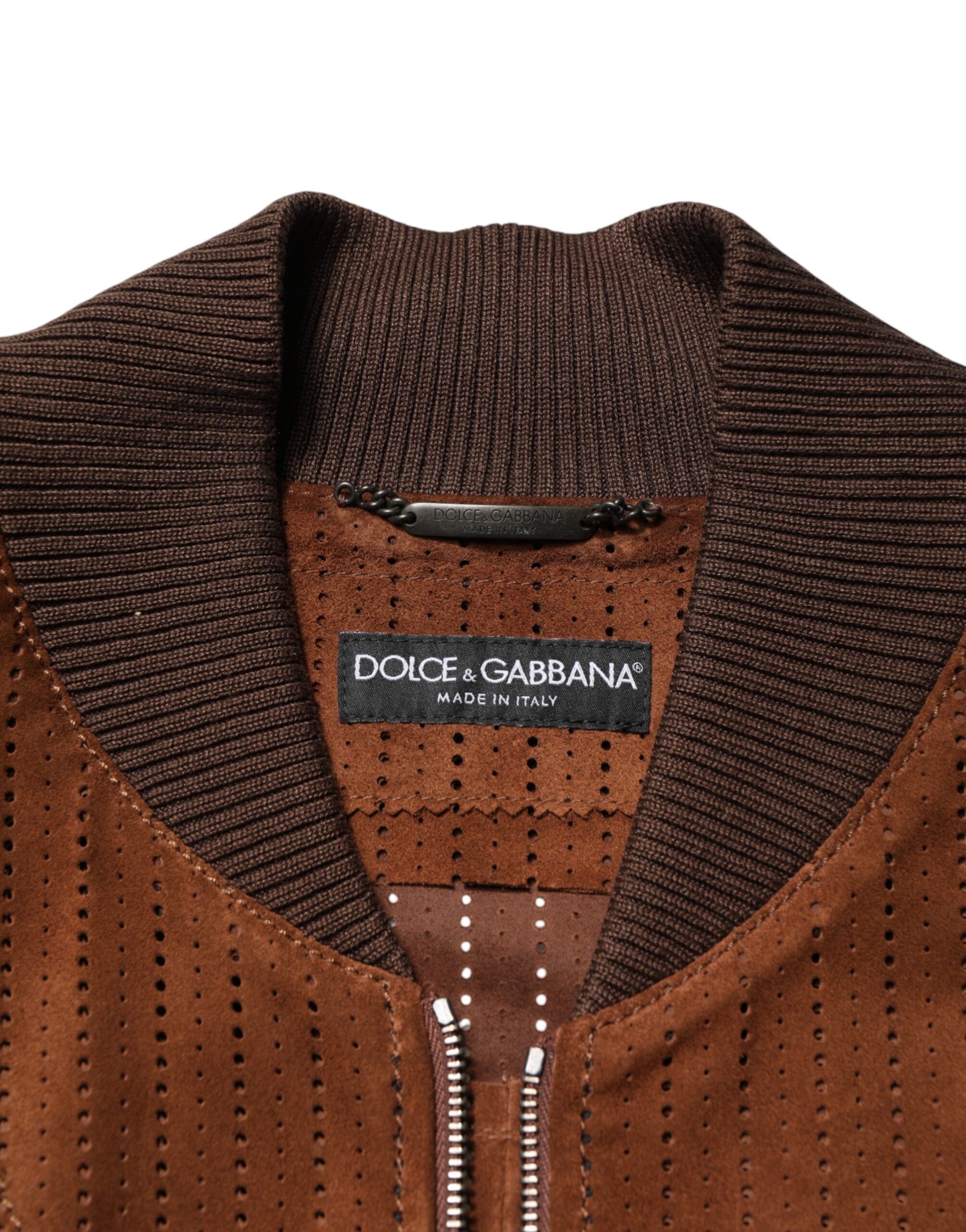 Dolce & Gabbana Brown Suede Calfskin Full Zip Biker Jacket