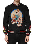 Dolce & Gabbana Schwarze Bomberjacke für Herren mit Pin-Up-Motiv und Knopfleiste