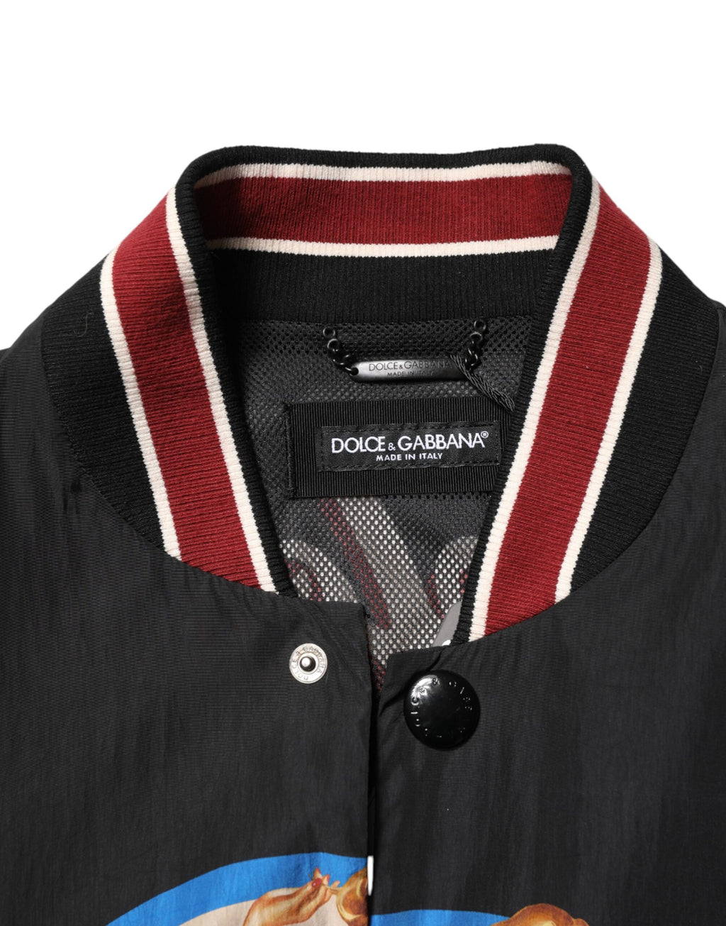 Dolce & Gabbana Schwarze Bomberjacke für Herren mit Pin-Up-Motiv und Knopfleiste