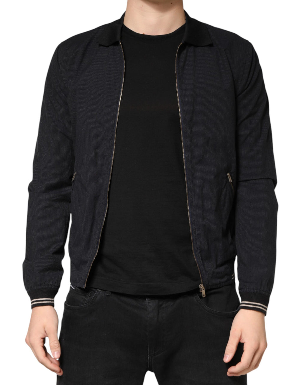 Dolce & Gabbana Men's Dark Blue Cotton Bomber Jacket with Full Zip