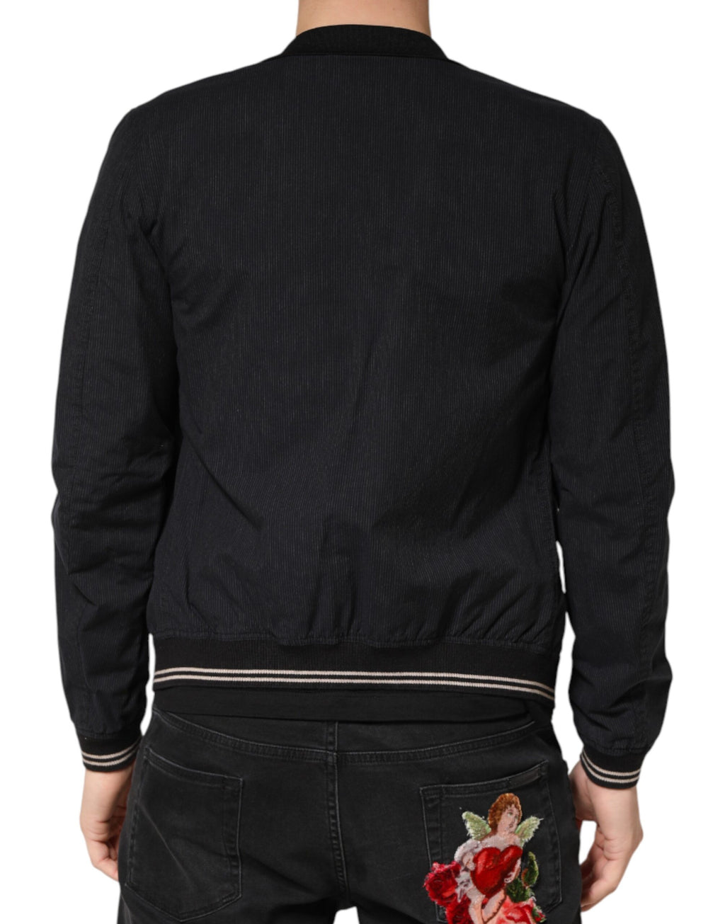 Dolce & Gabbana Men's Dark Blue Cotton Bomber Jacket with Full Zip