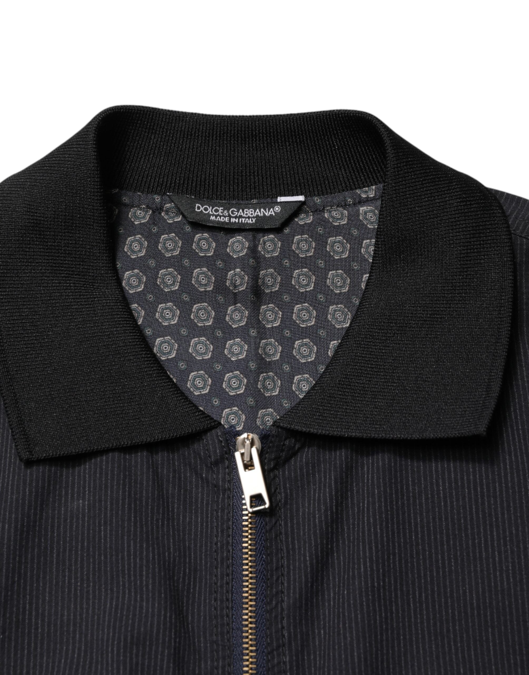 Dolce & Gabbana Men's Dark Blue Cotton Bomber Jacket with Full Zip