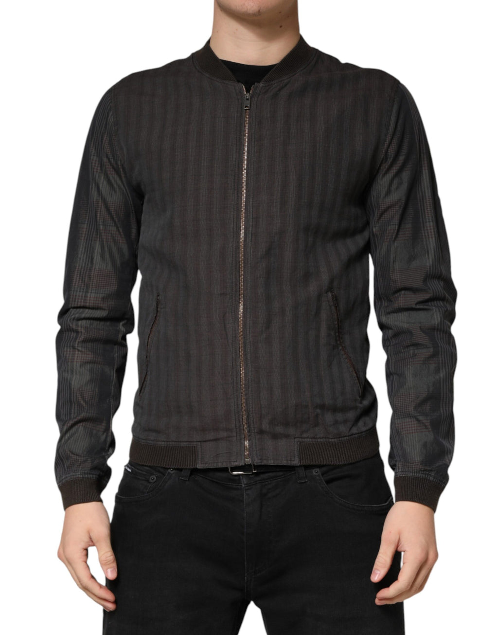Dolce & Gabbana Black Cotton Bomber Jacket with Full Zip