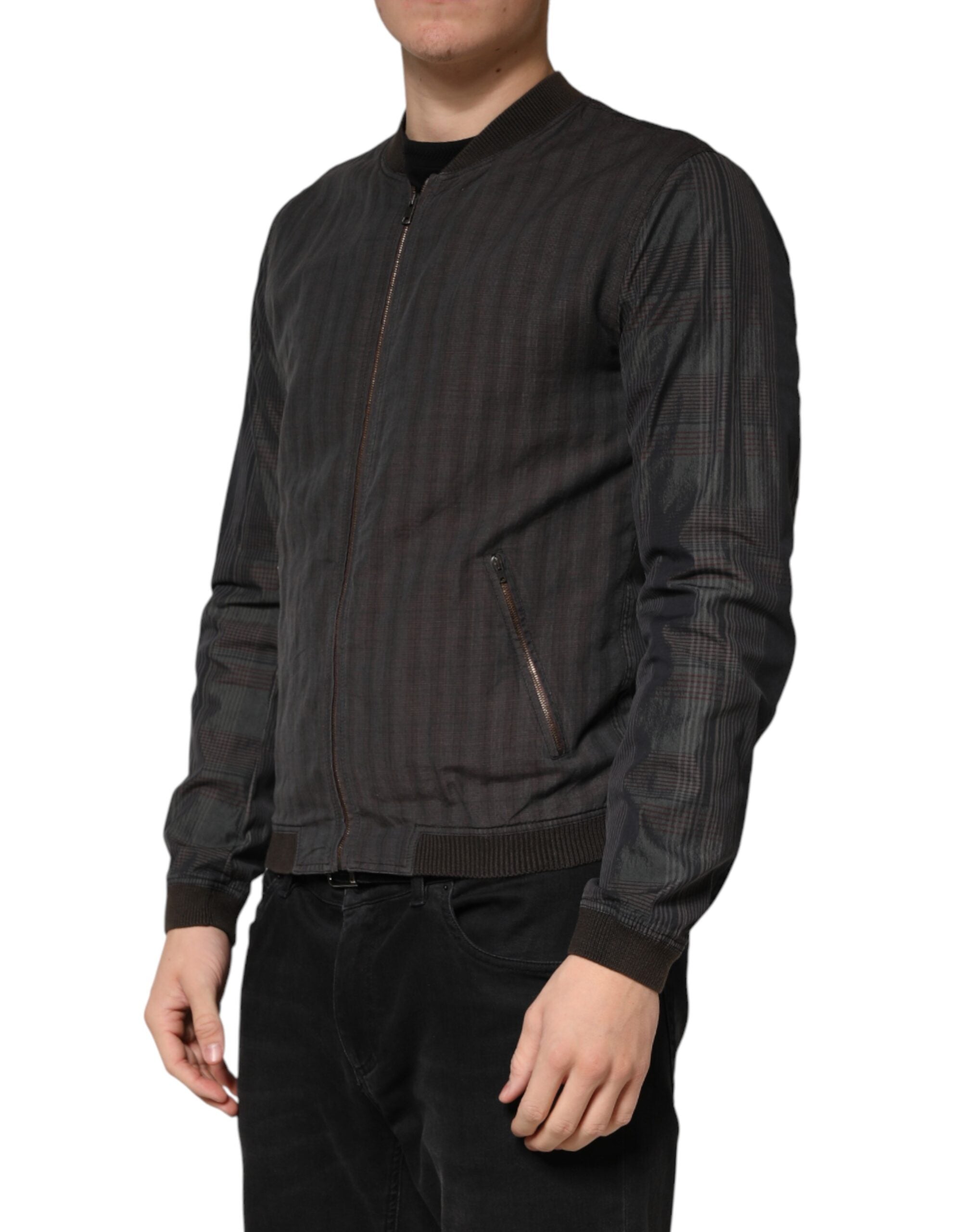 Dolce & Gabbana Black Cotton Bomber Jacket with Full Zip