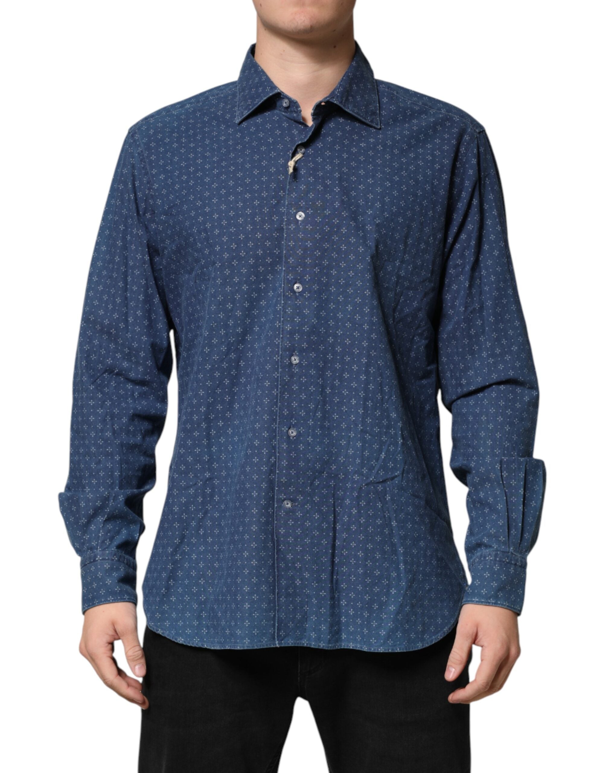 Orian 1968 Men's Shirt with Blue Buttons and Long Sleeves