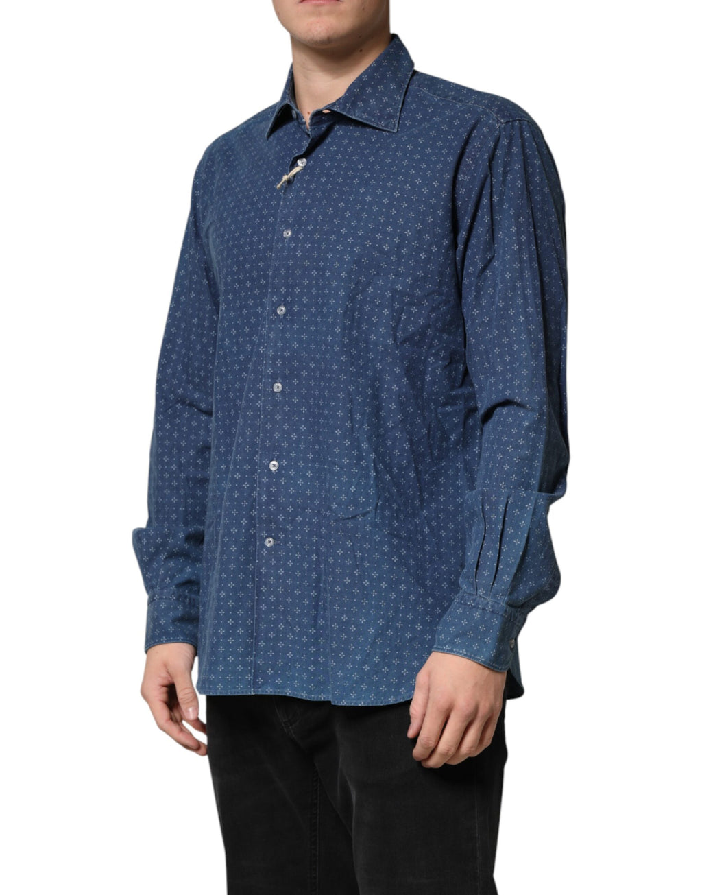 Orian 1968 Men's Shirt with Blue Buttons and Long Sleeves